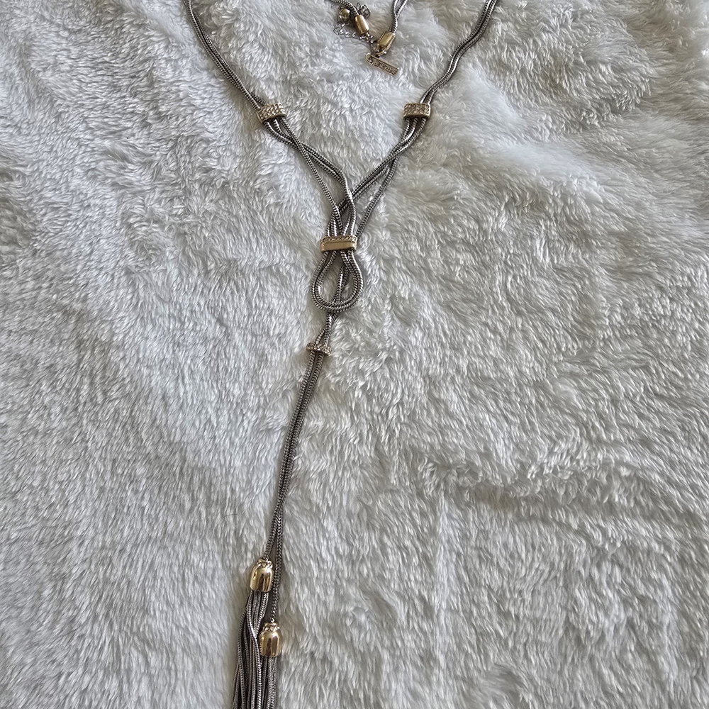 White House Black Market Silver and Gold Knot Necklace